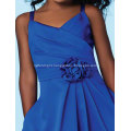 A-line V-neck Spaghetti Straps Ankle-length Satin Flower Girl Dress